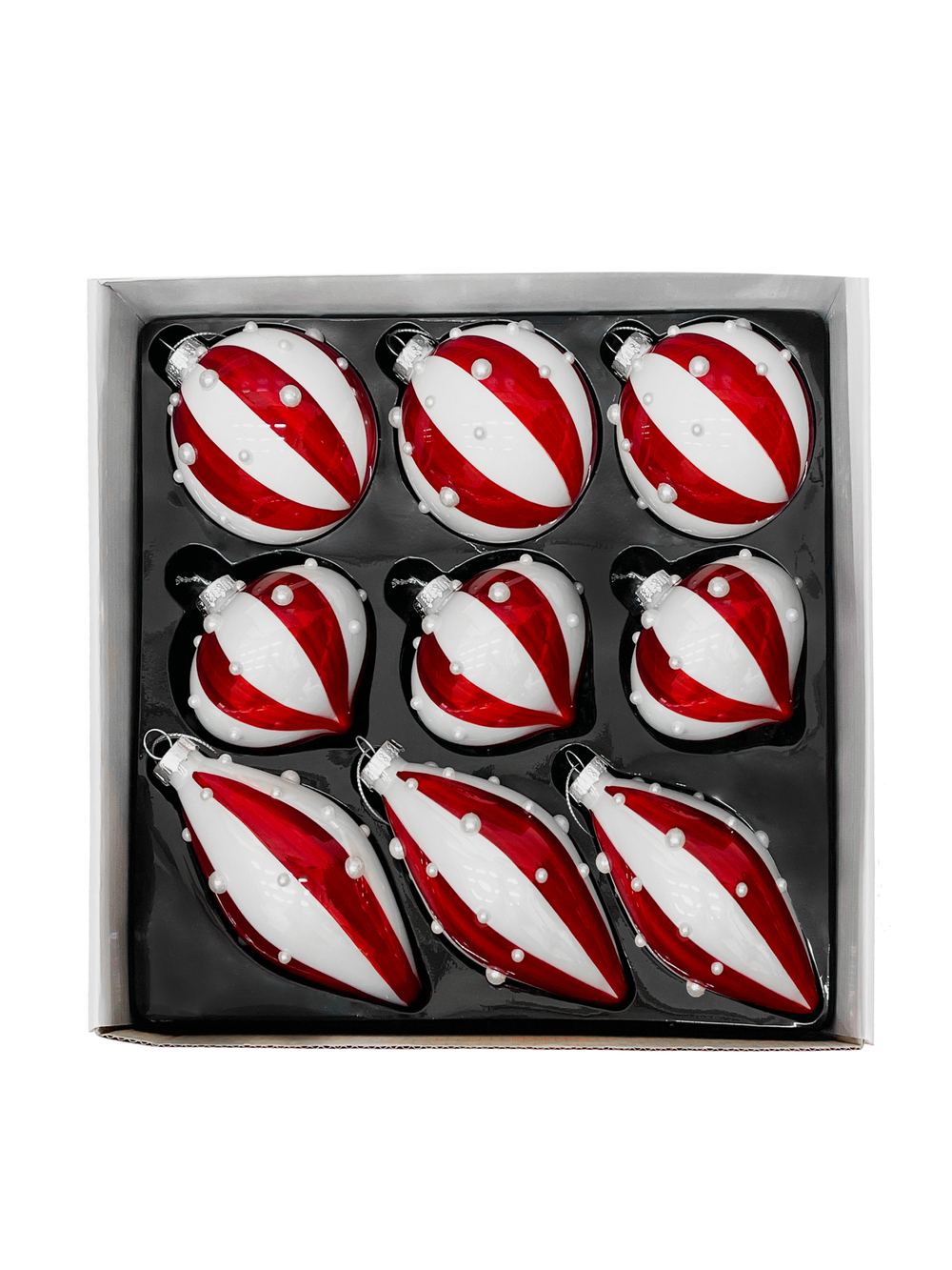 Набор елочных игрушек 8см 9шт ChristmasDeLuxe красно-белый с бусинами