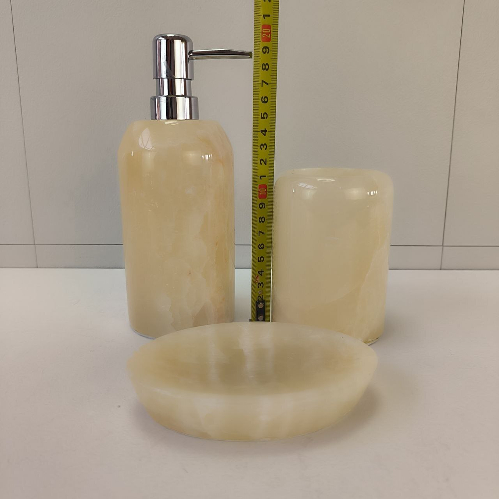 Набор из оникса 3 предм Yellow NO-63246  дозатор, стаканчик, мыльница 150