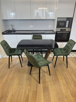 Кухонный раскладной стол "Прадо" черный мрамор и 4 стула Бостон