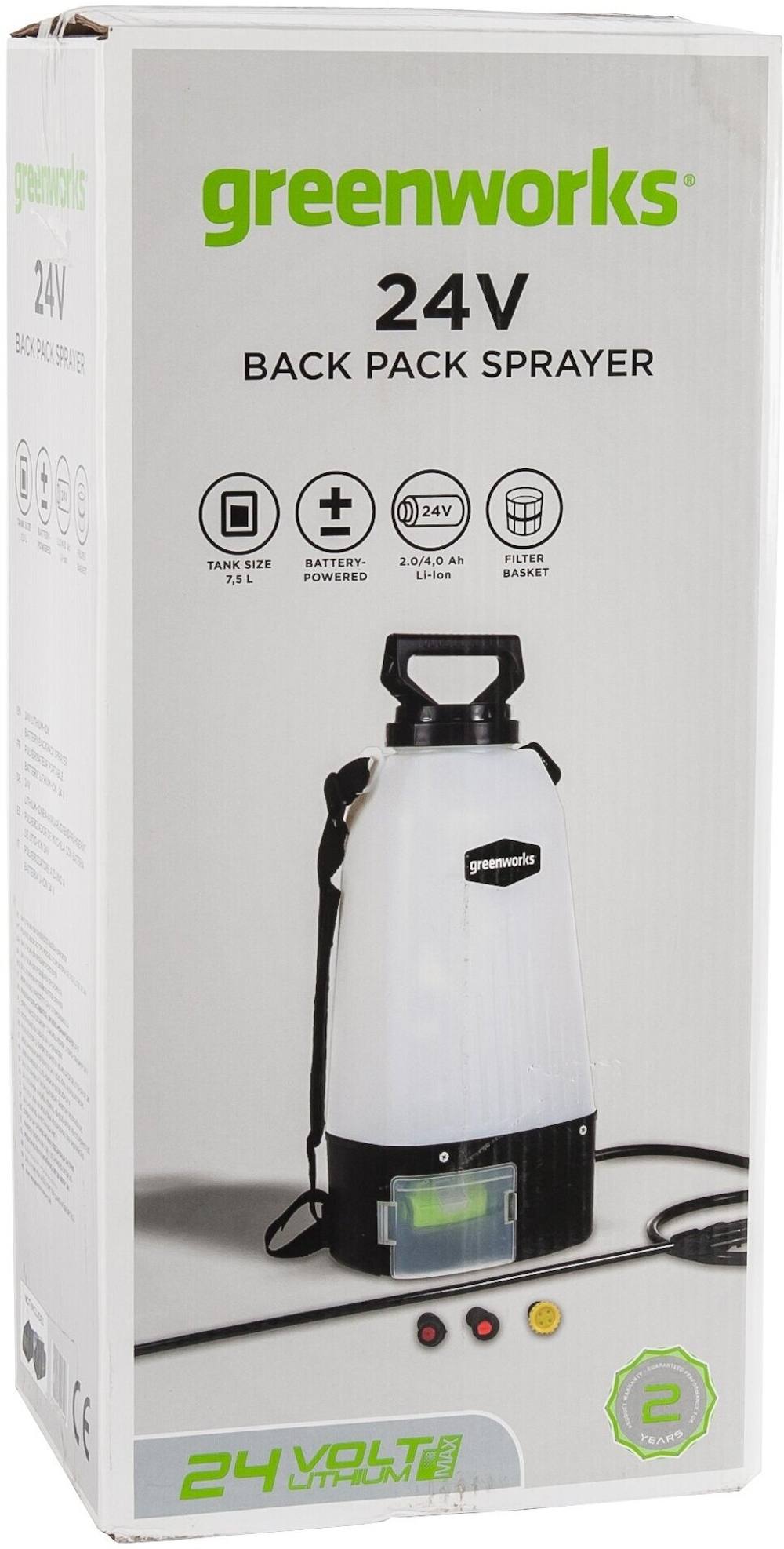 Опрыскиватель аккумуляторный садовый GREENWORKS GSP1250 24В,7.57 л,2.2 л/мин,без АКБ и ЗУ (5103507)