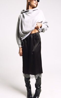 Юбка с кружевом 1248 черный / графит