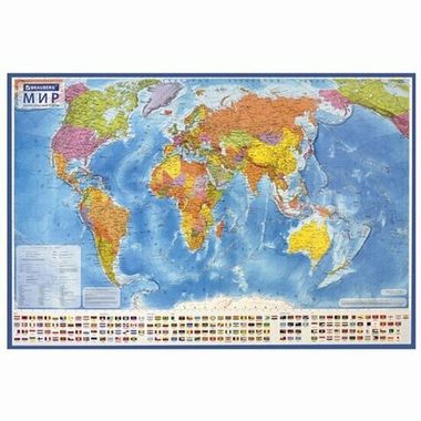 Карта мира политическая 101х70 см, 1:32М, с ламинацией, интерактивная, европодвес, BRAUBERG, 112381