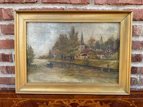 Винтаж: Старинная картина «Городской пейзаж»