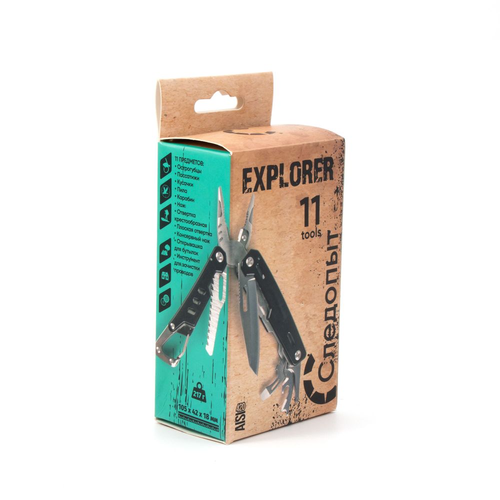 Мультитул (плоскогубцы) &quot;СЛЕДОПЫТ-EXPLORER&quot;, 105х42х18 мм, 11 предметов, в чехле, в коробке