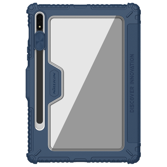 Чехол книжка синего цвета (Sapphire Blue) от Nillkin для планшета Samsung Galaxy Tab S7, серия Bumper Pro, с защитной шторкой для камеры