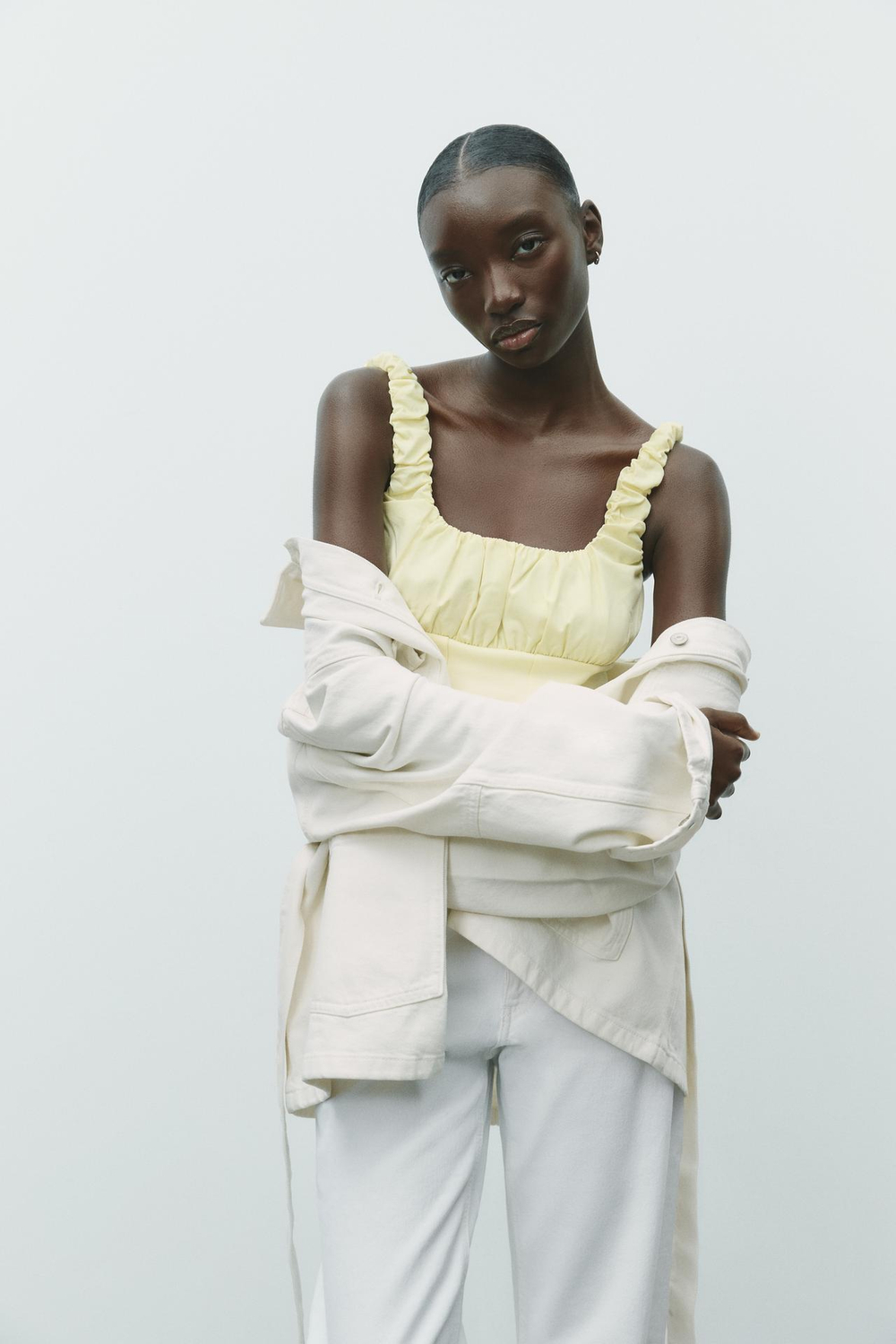 ZARA ТОП ИЗ ПОПЛИНА, ЖЕЛТЫЙ