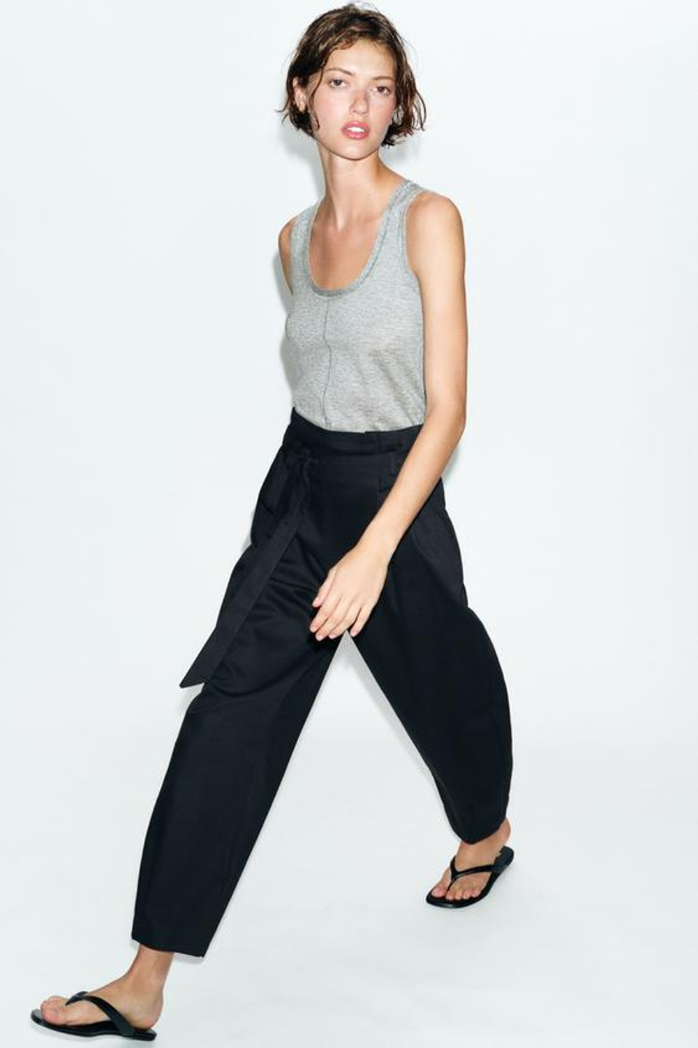 ZARA БРЮКИ PAPERBAG С РЕМНЕМ, ЦВЕТ НОЧНОГО НЕБА