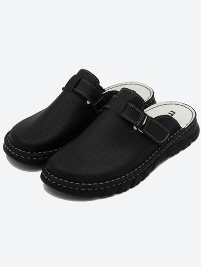 04 | "Luka" | Черные мужские медицинские сабо натуральная кожа (перфорация)