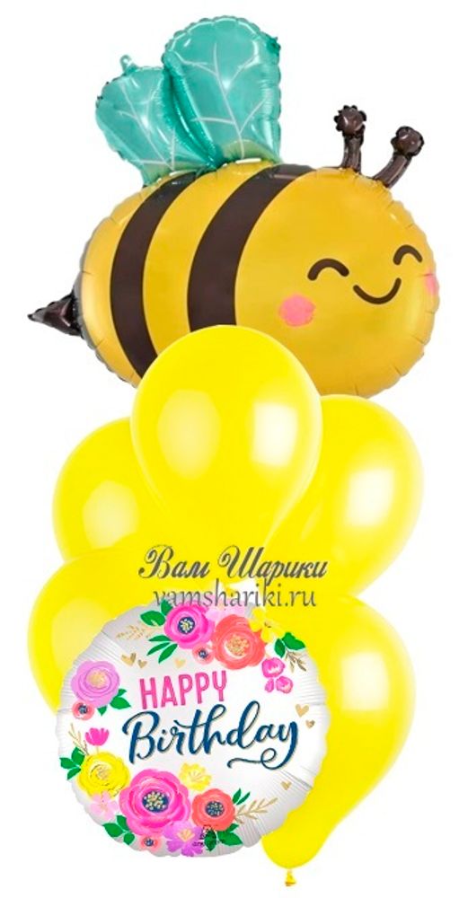 Ярко-желтые шарики на День Рождения с пчелкой