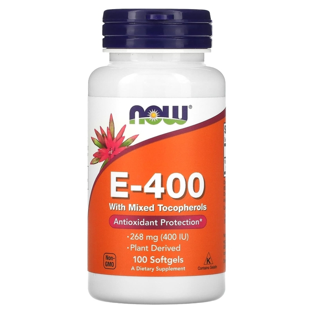 Now Foods E-400 Mix Tocopherol 100 softgels , Витамин Е