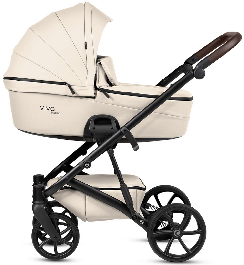 Детская коляска Tutis Viva 6 Plus Leather 3 в 1 с автокреслом Elo Lux EduSky Black 1612086 Vanilla