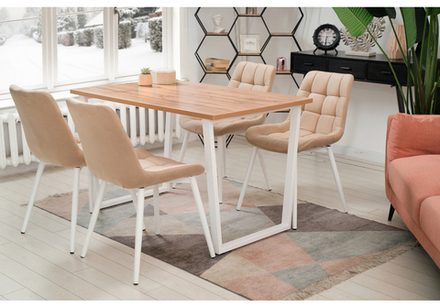 Стол деревянный Woodville Лота Лофт 140х80 белый матовый, дуб крафт золотой, ножки белые