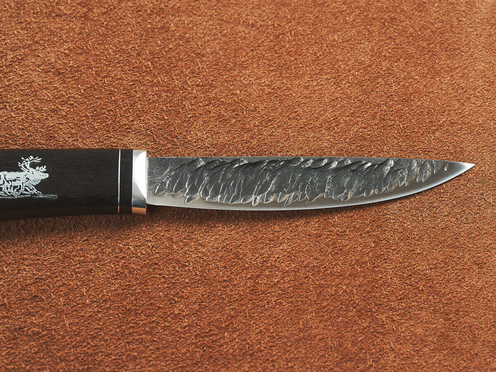 Якутский нож "Амга", сталь Х12МФ, рукоять черный мореный граб / рисунок