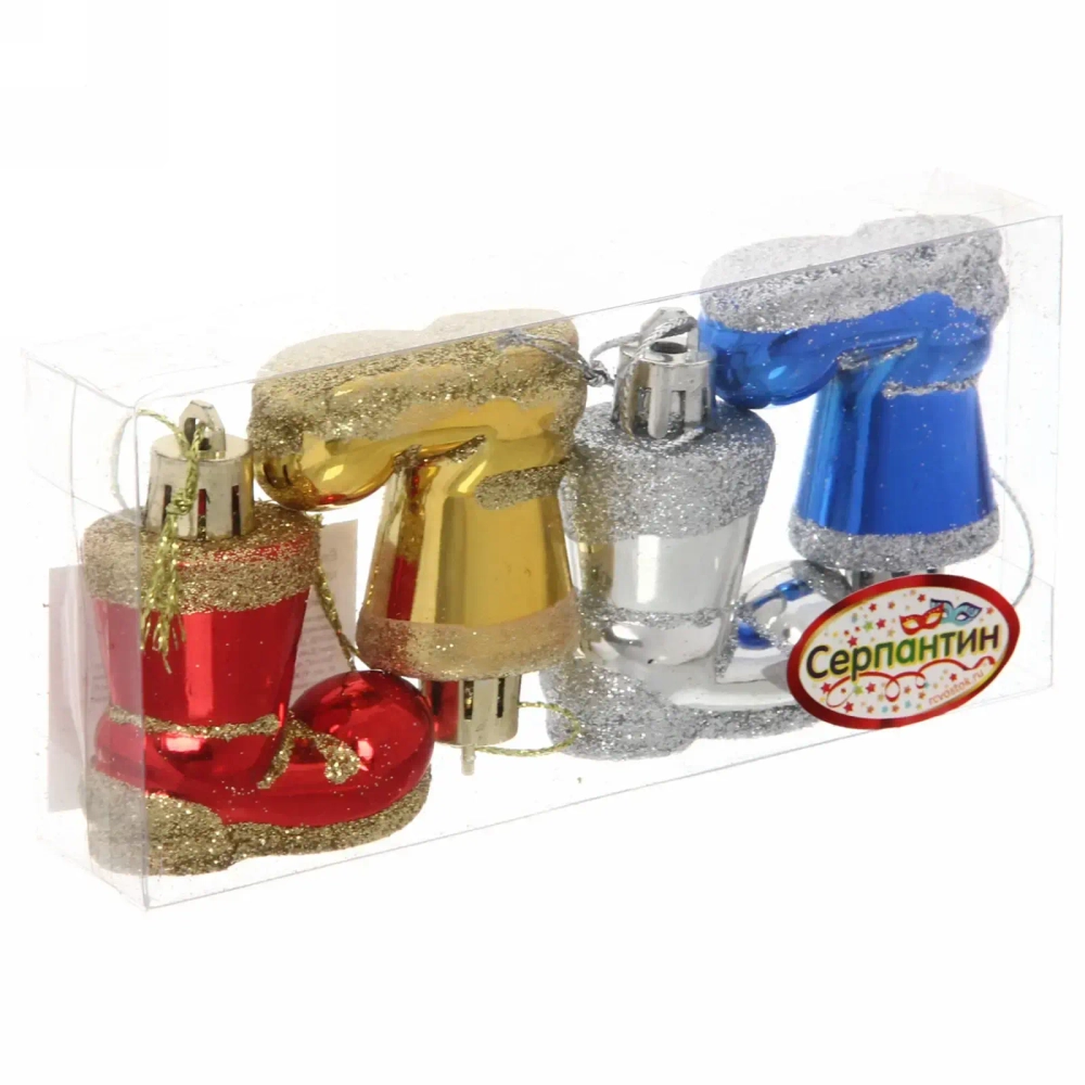 Ёлочные игрушки «Сапожки» 4см микс цветов (набор 4шт)