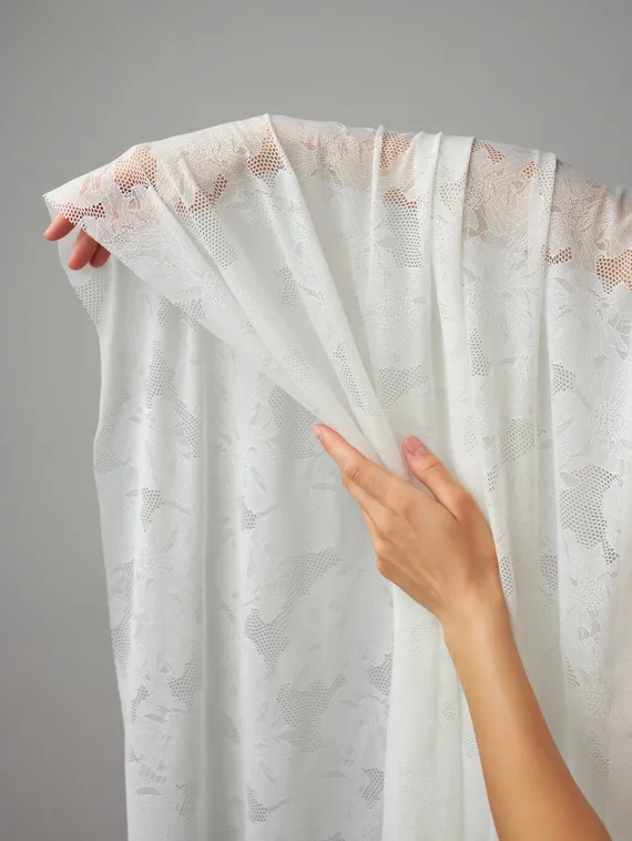 Кружевное эластичное полотно, маки, айвори 004