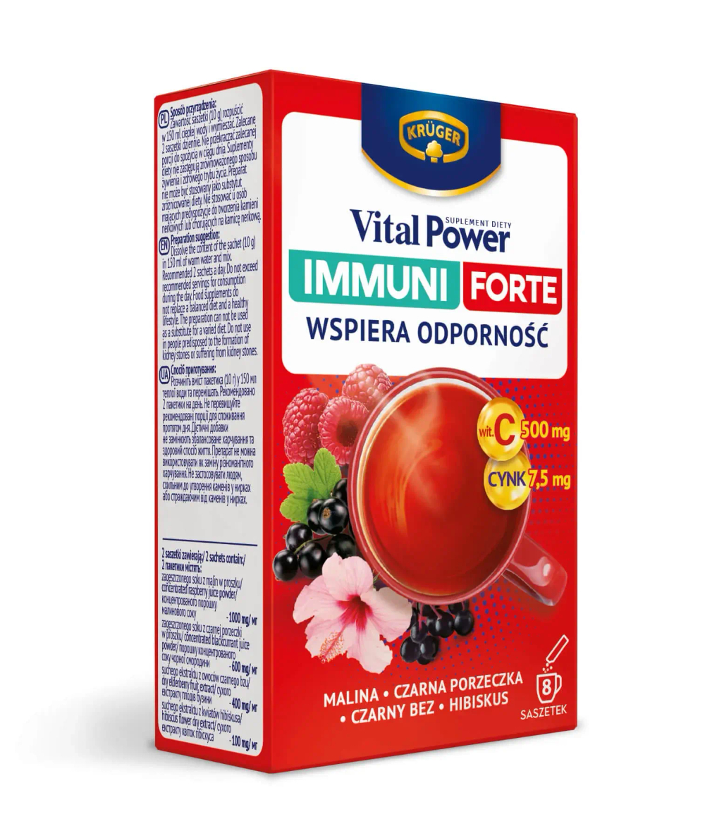 Krüger Vital Power Immuni Forte - малина, черная смородина, бузина, 8 пакетиков