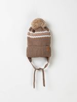 Шапка зимняя из смесовой шерсти с флисовым подкладом "Какао" на завязках