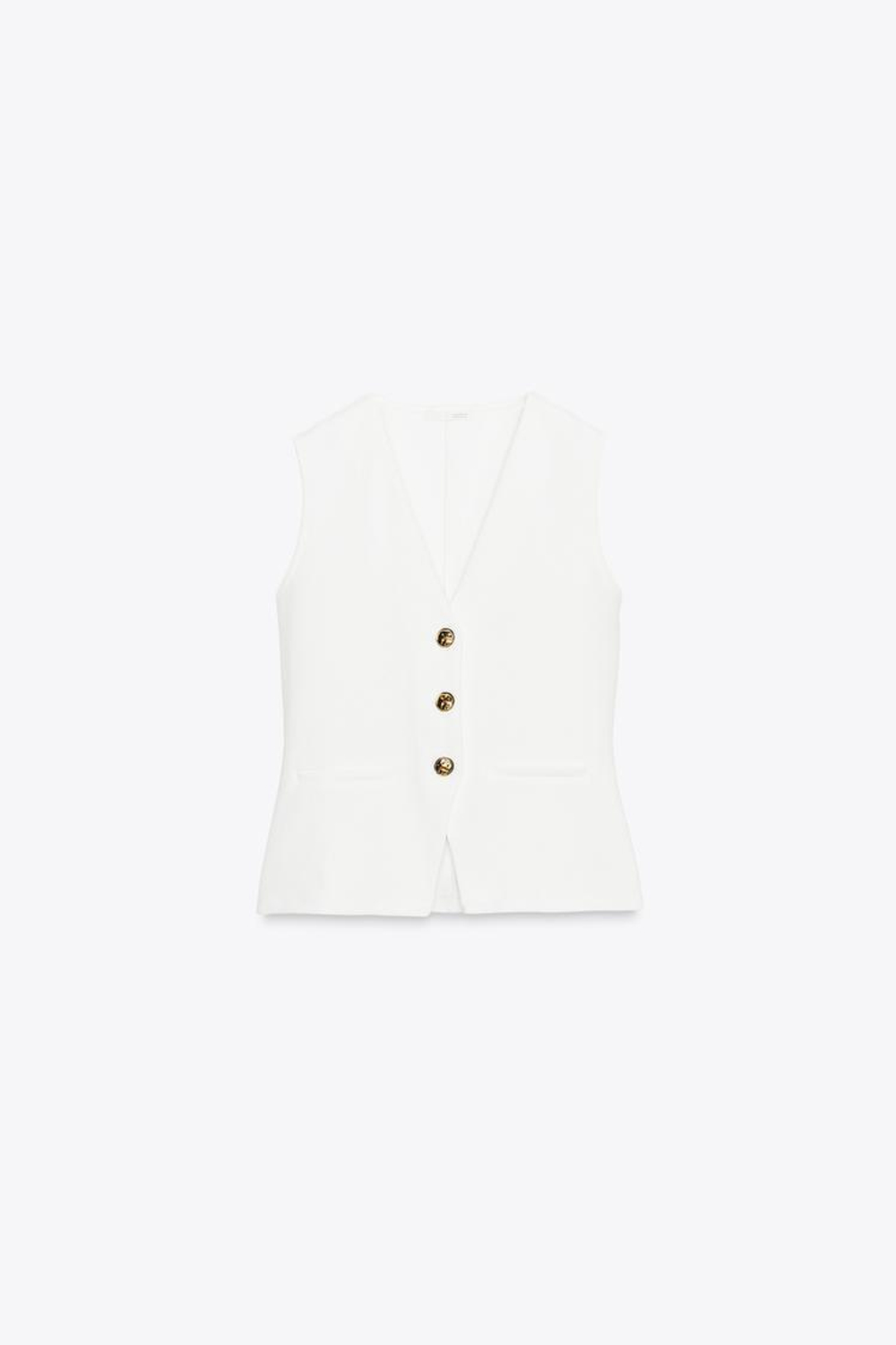 ZARA ЖИЛЕТ ИЗ САРЖИ С ПУГОВИЦАМИ, БЕЛЫЙ