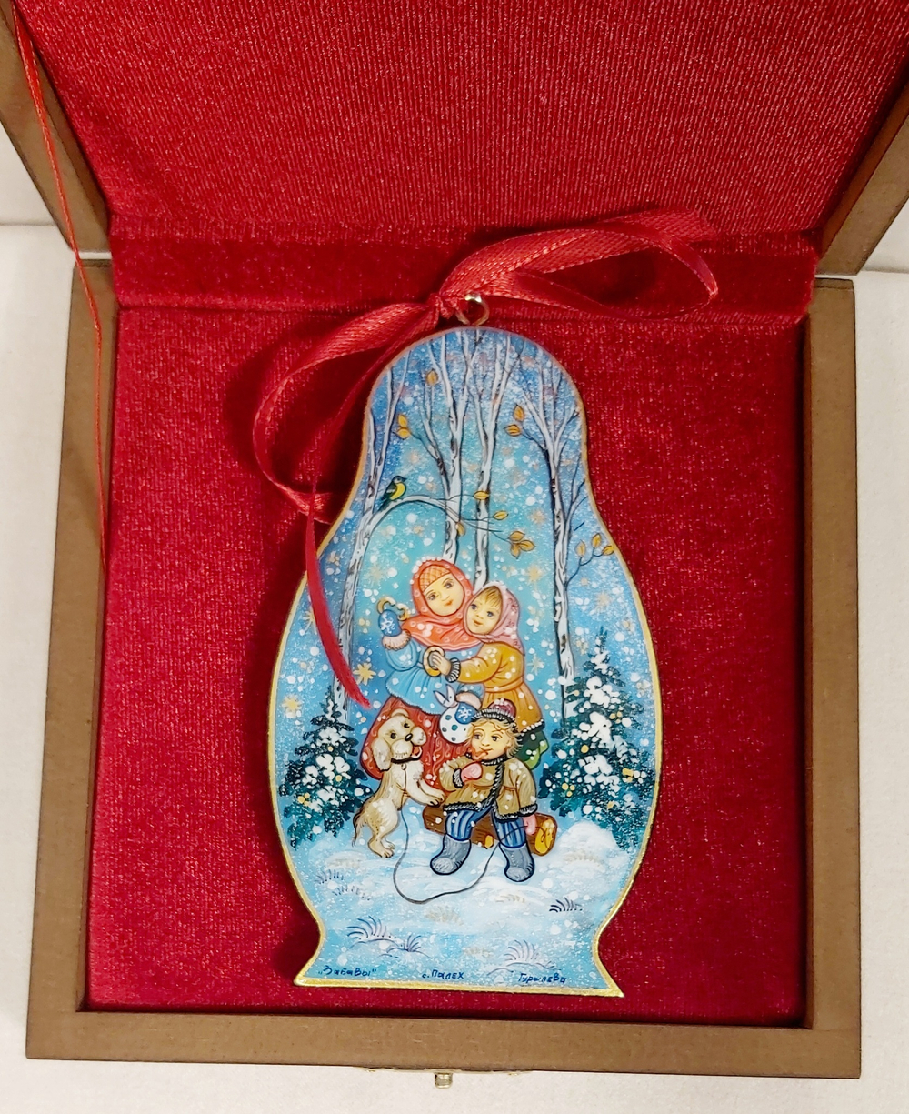 Сувенир "Матрешка" с росписью Палех в подарочном футляре