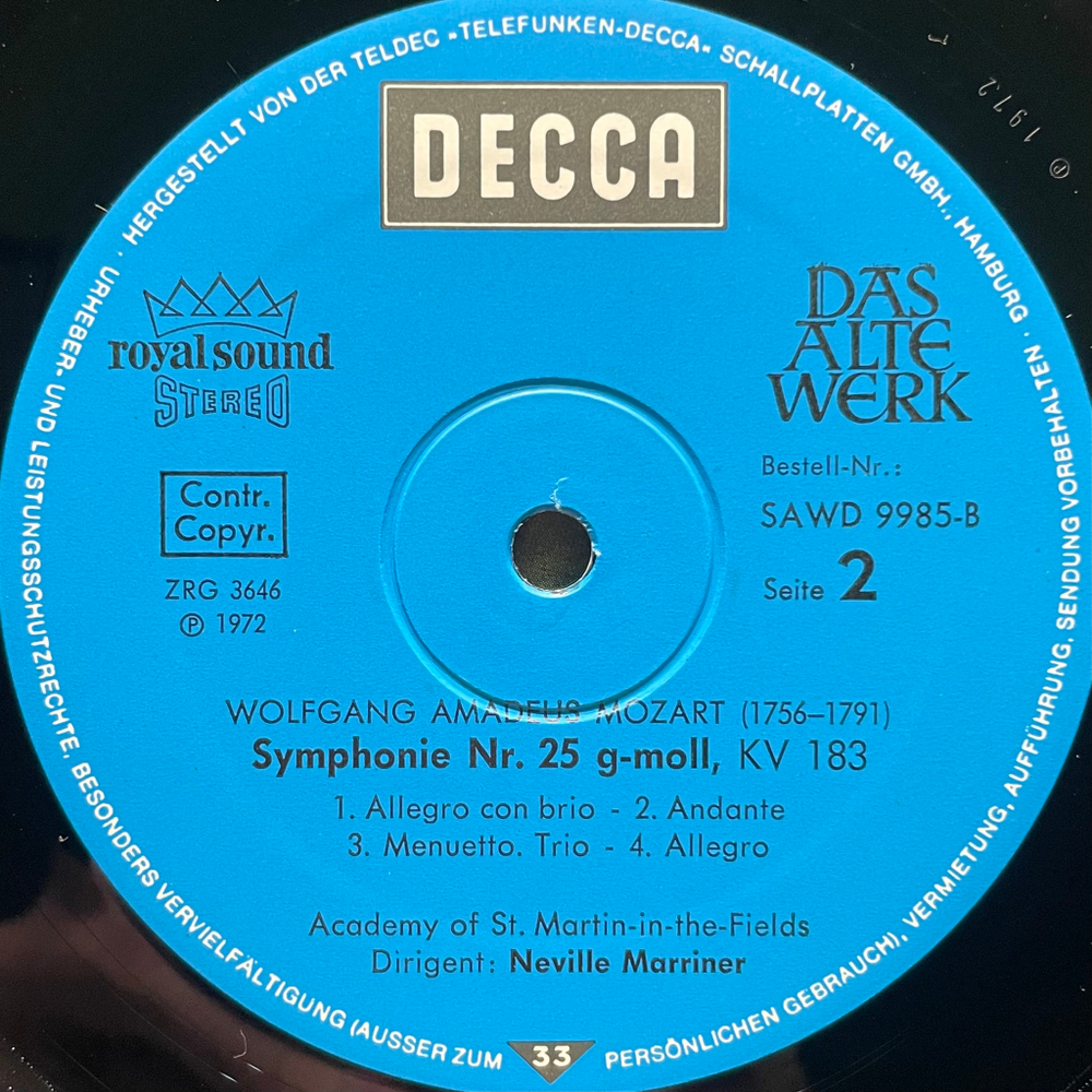 Моцарт - Симфонии № 25, 29 (Германия 1972г.)