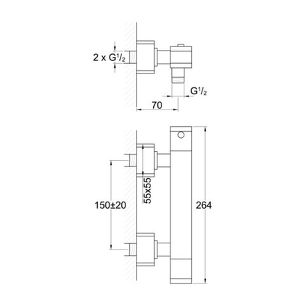 Steinberg Серия 230 Tермостат для душа, настенный 1/2“ с регулировкой температуры и расхода воды, с защитой от обратного потока, хром 230 3200