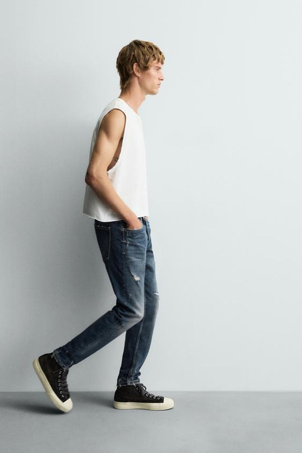 ZARA ДЖИНСЫ SKINNY FIT С РАЗРЕЗАМИ, СИНИЙ
