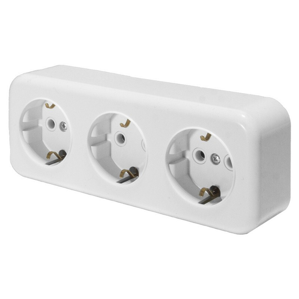 Розетка 3-местная с заземляющим контактом. 250В. 16А. IP20. PST16-51-20  RA 16-343-БЖ . слоновая кость