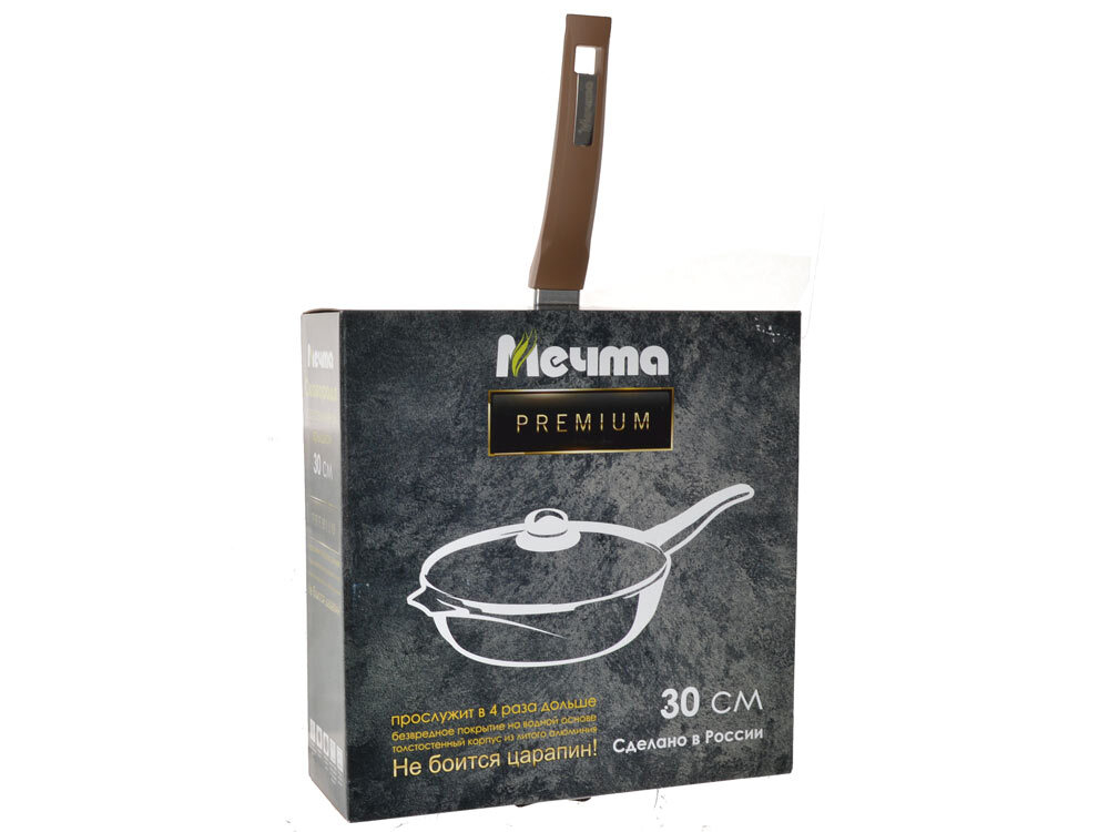 Сковорода 30см Premium mokko с несъемной ручкой и стеклянной крышкой