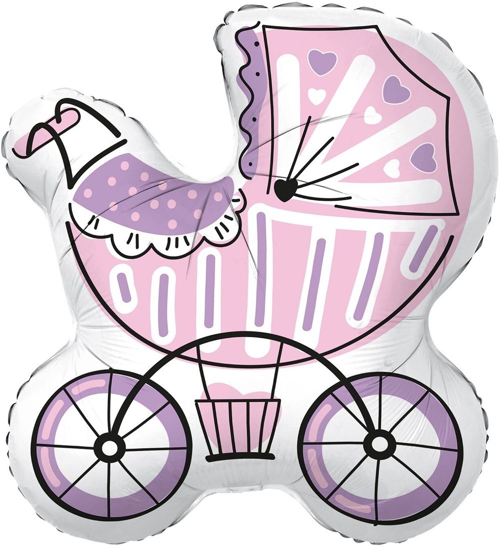 Шар (29''/74 см) Фигура, Коляска для девочки, Розовый, 1 шт. в упак.