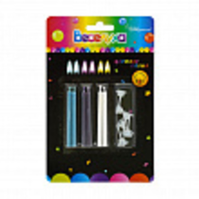 Свечи тортовые классические "Цветное пламя" Микс Голубой, фиолетовый, белый с держателями