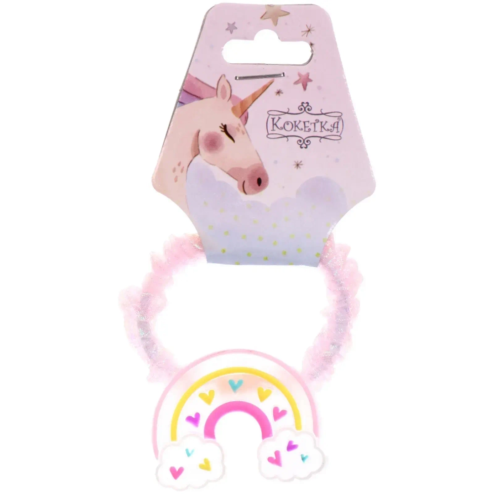 Резинки для волос детская 1шт «РОЗОВЫЕ ОБЛАКА», радуга, цвет как на фото, d-6,5см (подвес Единорожек)●