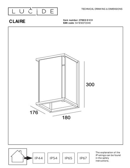 Уличный настенный светильник Lucide Claire 27883/01/31