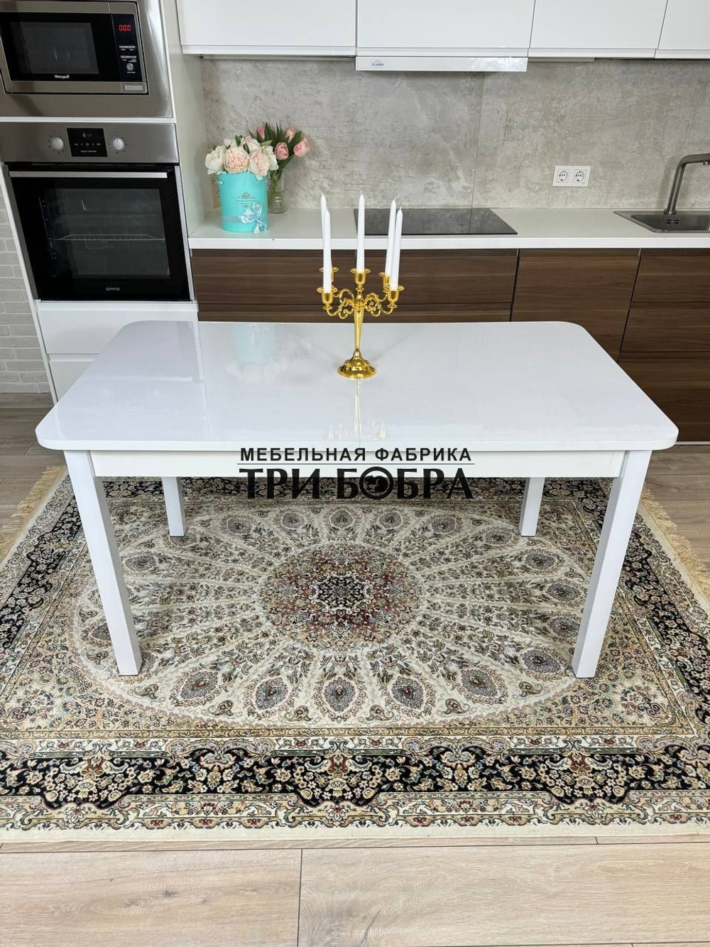 Большой кухонный стол "Макси", белый глянец