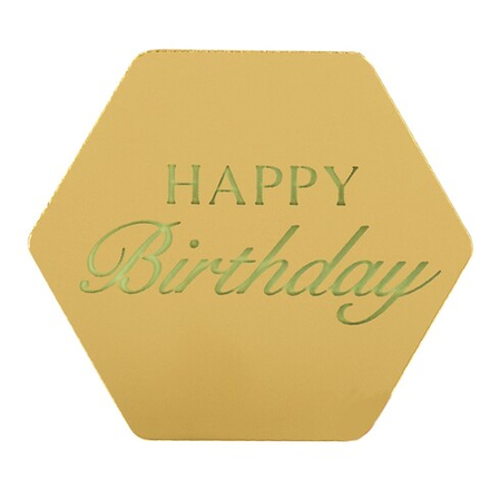 Топпер без ножки на торт Happy Birthday, 5х4,5см, золото