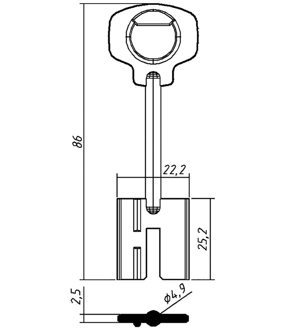 Заготовка сувальдного ключа 10688 YLE2D