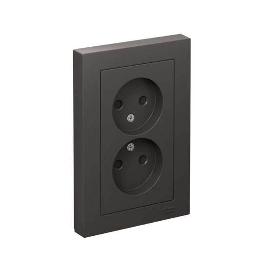 ATLASDESIGN РОЗЕТКА двойная без заземления со шторками, 16А, в сборе, БАЗАЛЬТ