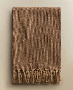 Zara Home - Плед с бахромой, коричневый, 140x190 см