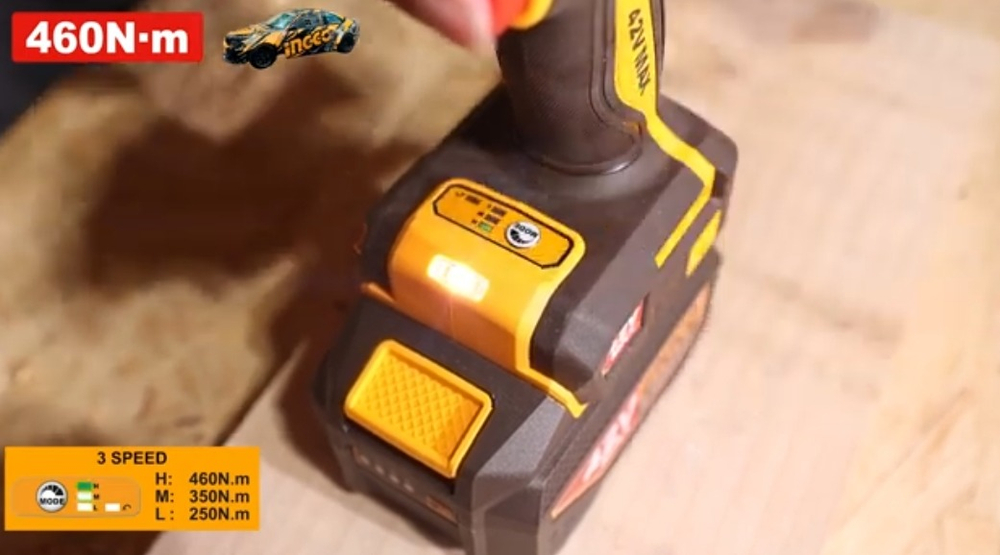 Аккумуляторный бесщёточный ударный гайковёрт INGCO CIWLI42461 INDUSTRIAL 42 В 1/2" 460 Нм