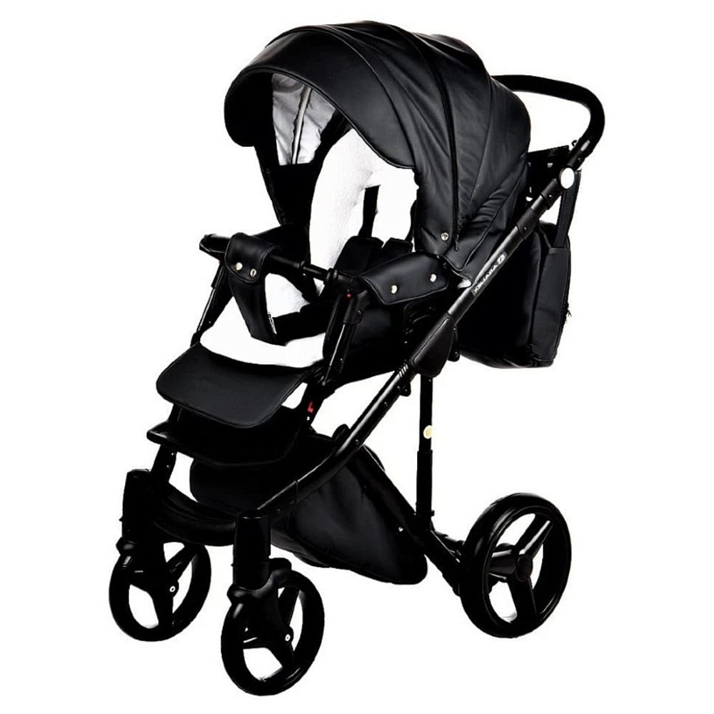 Детская коляска Adamex Luciano Deluxe 2 в 1 61S (ЧЕРНАЯ 100% КОЖА)