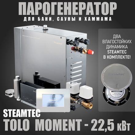 Steamtec TOLO MOMENT 225 - 22,5 кВт парогенераторы для хамама и турецкой бани / Серия PLATINUM со встроенной музыкой, пультом на 9-ти языках и возможностью монтажа без термодатчиков