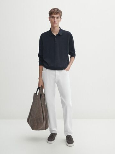 Massimo Dutti Свитер с воротником поло, темно-синий