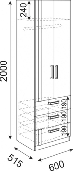 Шкаф для одежды распашной с полками и ящиками Ясень шимо светлый/Белый/Арабика 120х51х200 см
