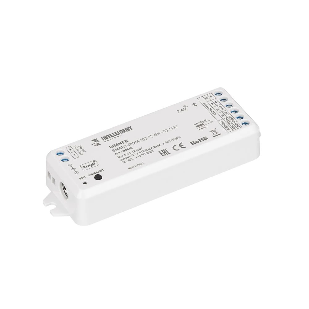 INTELLIGENT ARLIGHT Диммер SMART-PWM-102-72-SH-PD-SUF (12-36V, 2x5A, TUYA BLE, 2.4G) (IARL, IP20 Пластик, 5 лет) 038545