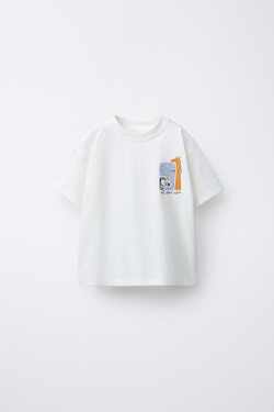 ZARA ФУТБОЛКА С ПРИНТОМ, ЭКРЮ