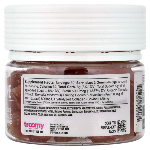 Troomy Nootropics, Shine, Functional Mushrooms Gummies, White Peach Pomegranate, 60 Gummies, 9.52 oz (270 g)