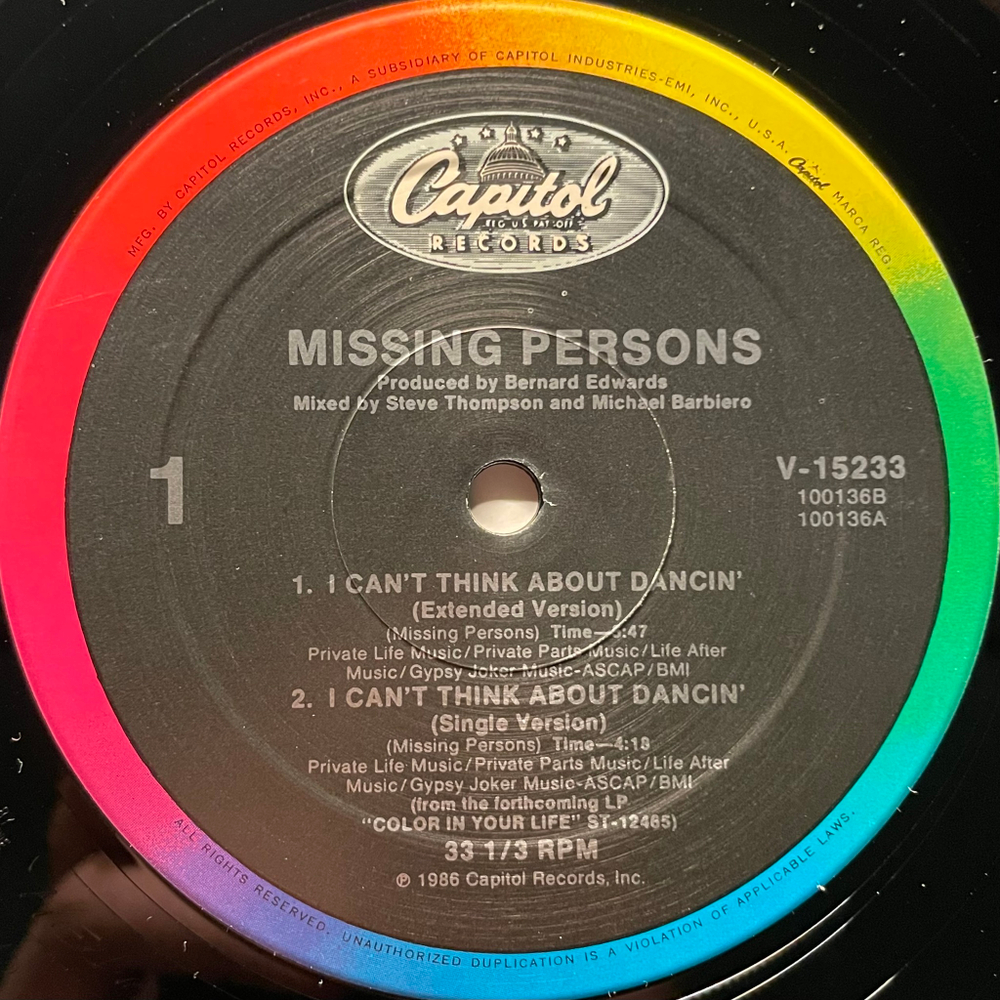 Missing Persons ‎– I Can't Think About Dancin' (США 1986г.) EP