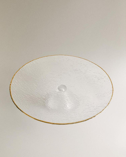 ZARA HOME БЛЮДО ИЗ СТЕКЛА С РЕЛЬЕФНЫМ УЗОРОМ И ЗОЛОТИСТОЙ КРОМКОЙ, ПРОЗРАЧНЫЙ