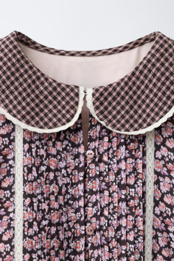 ZARA ПЛАТЬЕ ПЭЧВОРК С ЦВЕТОЧНЫМ ПРИНТОМ, КОРИЧНЕВЫЙ