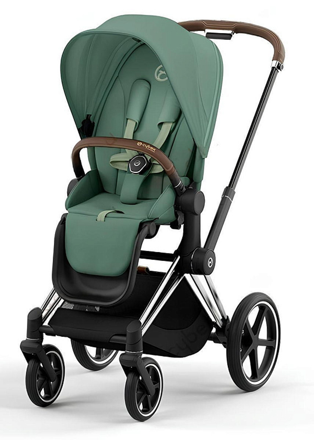 Коляска 3 в 1 Cybex Priam IV Chrome Brown complete и автокресло Cloud T i-Size Peach Pink Plus Leaf Green