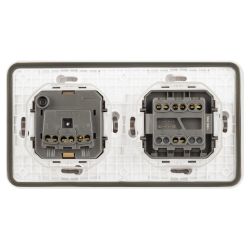 Блок розетка с выключателем ЭРА Эксперт 11-7522-01 двойным IP55 16A-10AX-250В горизонт. СУ белый | Эра Эксперт